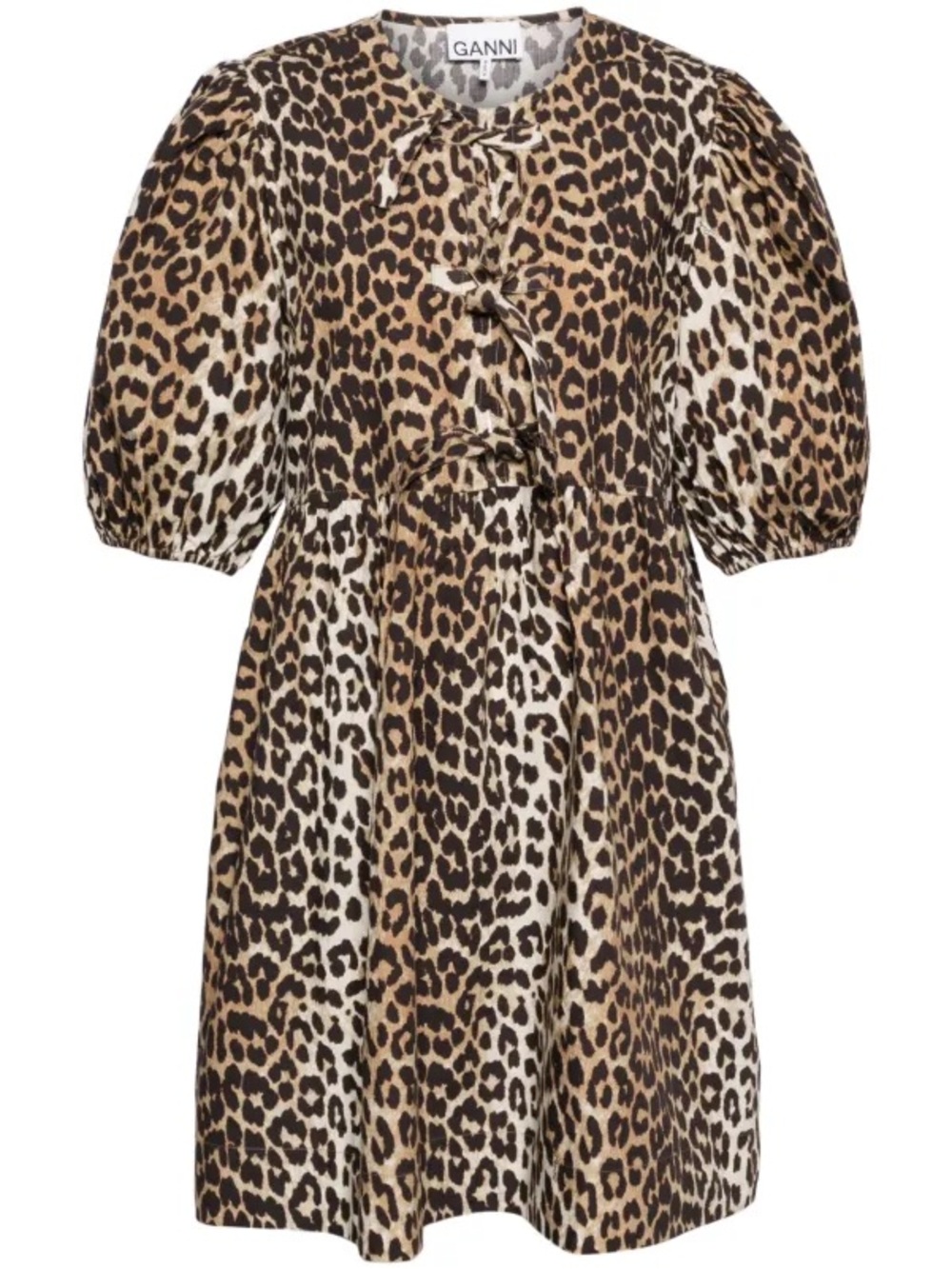 Ganni leopard print cotton mini dress